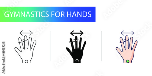 Carpal tunnel syndrome, icons set, stretching the elastic with two fingers