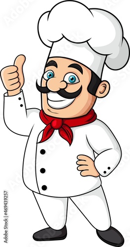 Cartoon happy chef man giving a thumb up