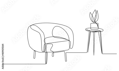 Modern Room Continuous Line Drawing. Interior Design Concept Minimalist Illustration. Room Simple Line Art Drawing, Good for Prints, T-shirt, Banners, Slogan Design Modern Graphic Style. Vector EPS 10