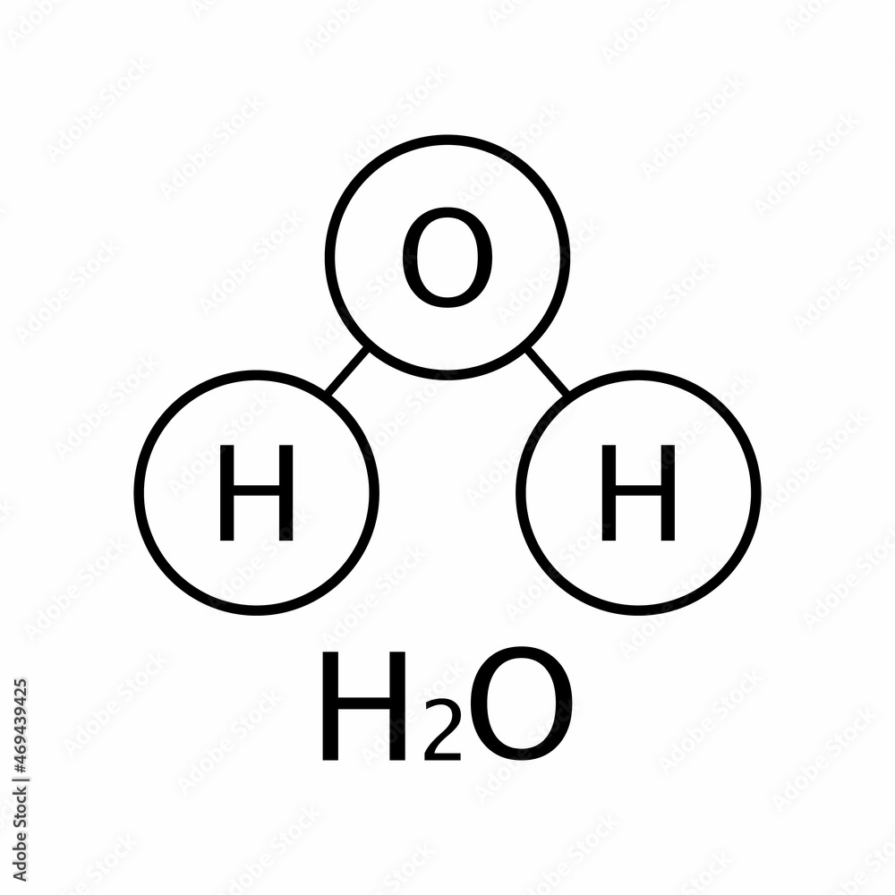 H2O water molecule icon consisting of oxygen and hydrogen. Flat. Vector illustration H2O water molecule icon consisting of oxygen and hydrogen. Flat. Vector illustration