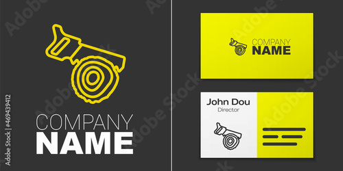 Logotype line Hand saw and log icon isolated on grey background. Logo design template element. Vector