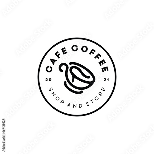 coffee shop logo with cup icon vector in lines,vintage logo coffee shop