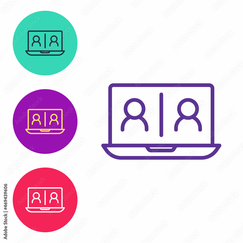 Set line Video chat conference icon isolated on white background. Online meeting work form home. Remote project management. Set icons colorful. Vector Set line Video chat conference icon isolated on white background. Online meeting work form home. Remote project management. Set icons colorful. Vector