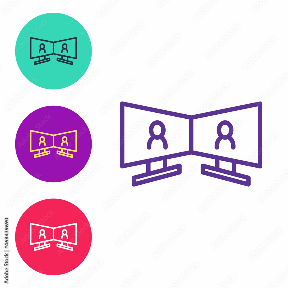 Set line Video chat conference icon isolated on white background. Online meeting work form home. Remote project management. Set icons colorful. Vector Set line Video chat conference icon isolated on white background. Online meeting work form home. Remote project management. Set icons colorful. Vector