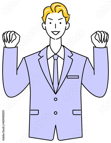 ガオー！のポーズをしているスーツ姿の可愛いい男性 イラスト ベクター Gao! A cute guy in a suit posing with. illustration vector