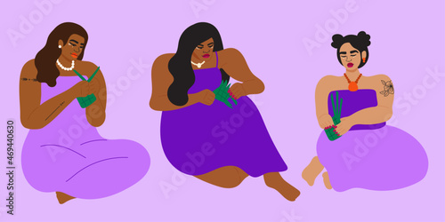 Illustration of women weaving together with palm leaves photo