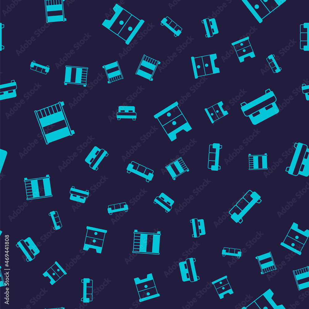 Set Wardrobe, Big bed, Furniture nightstand and Sofa on seamless pattern. Vector Set Wardrobe, Big bed, Furniture nightstand and Sofa on seamless pattern. Vector