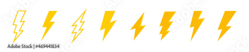 Electric vector icons, isolated. Bolt lightning flash icons. Flash icons collection. Electric symbols. Electric lightning bolt symbols. Flash light sign.
