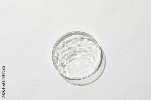 petri dish with water and ripple in grey background