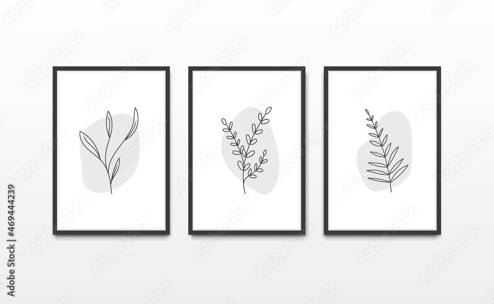 Black And White hand drawn leaf minimal wall art vector illustration Black And White hand drawn leaf minimal wall art vector illustration