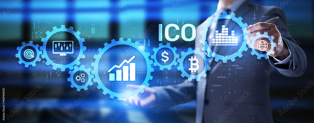 ICO Initial coin offering digital currency stock trading investment concept. ICO Initial coin offering digital currency stock trading investment concept.