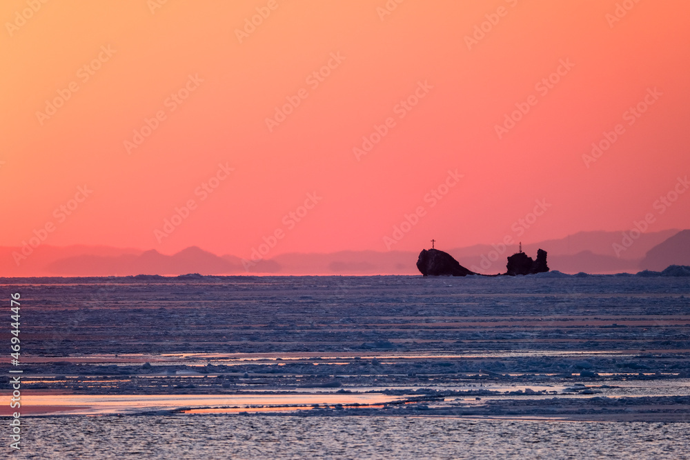 sunset at ice sea