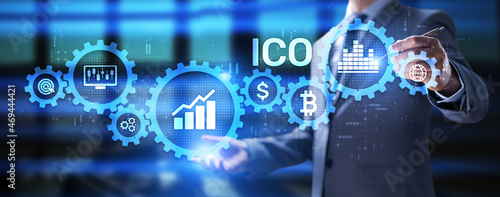 ICO Initial coin offering digital currency stock trading investment concept.