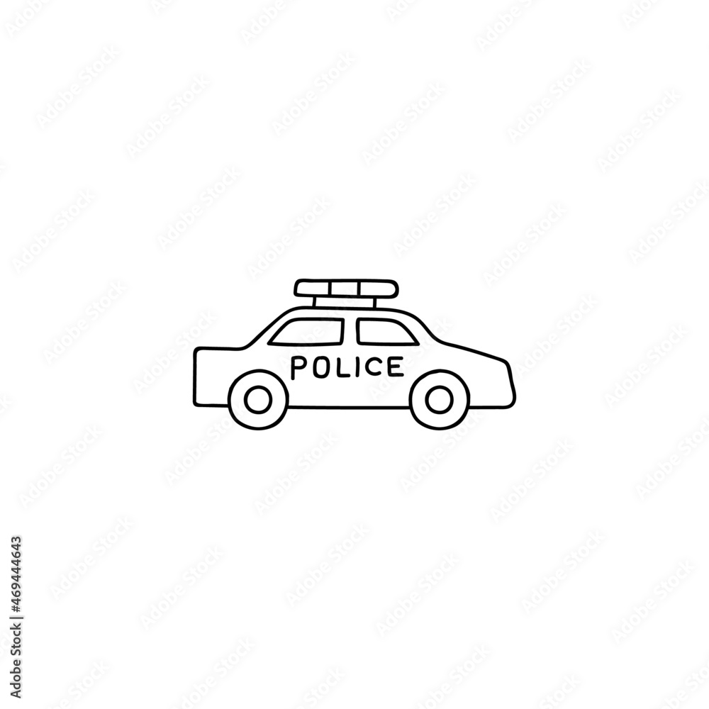 cop car icon, patrol car symbol in flat black line style, isolated on white cop car icon, patrol car symbol in flat black line style, isolated on white