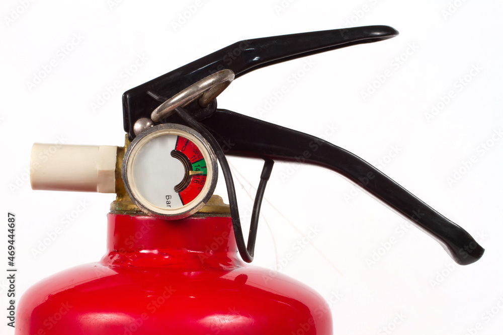 Spray element of fire extinguisher with pressure gauge. Spray element of fire extinguisher with pressure gauge.