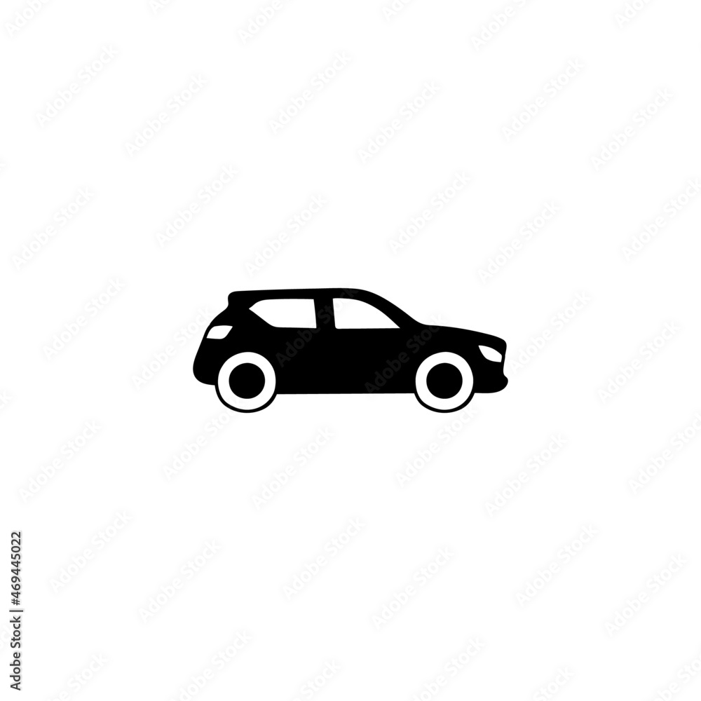 hatchback car icon in solid black flat shape glyph icon, isolated on white background 