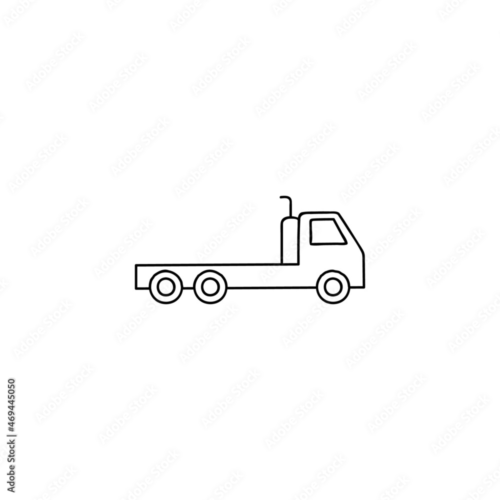 Flatbed, flatbedlorry truck icon in flat black line style, isolated on white