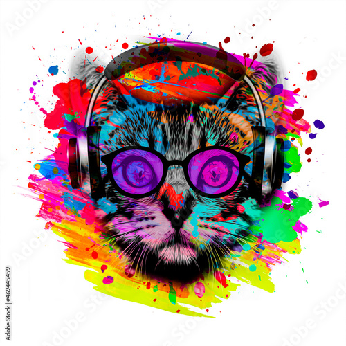 Acid cats  head in eyeglass...