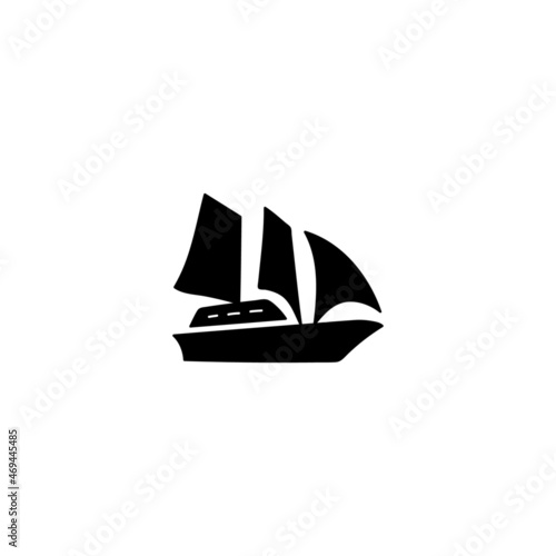Boat, sail icon. schooner ship symbol in solid black flat shape glyph icon, isolated on white background