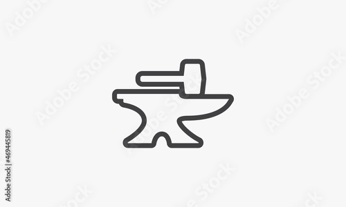 line icon anvil hammer isolated on white background.