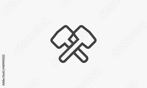 line icon cross hammer isolated on white background.