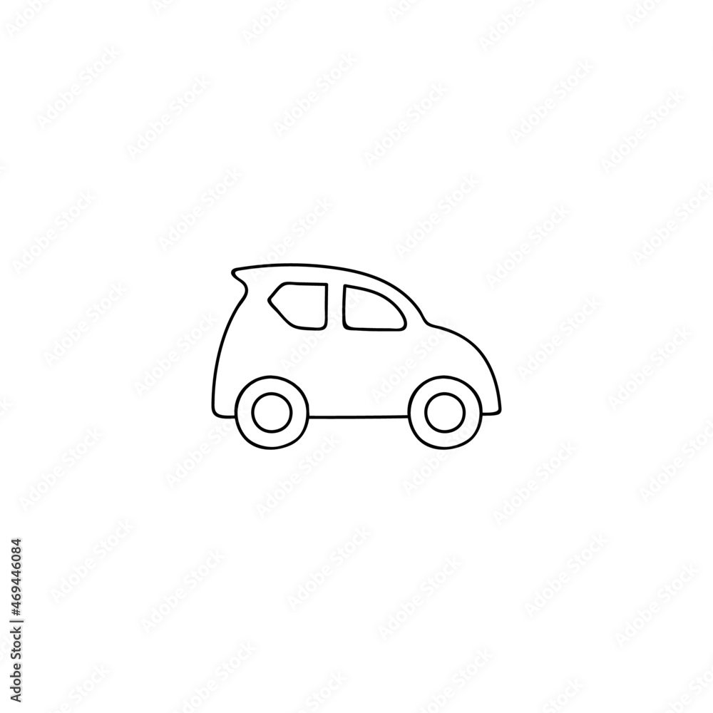 Eco transport icon, eco green car symbol in flat black line style, isolated on white background