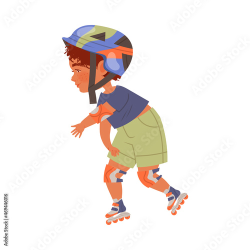 Cute little boy roller skating. Kids outdoor activity concept cartoon vector illustration