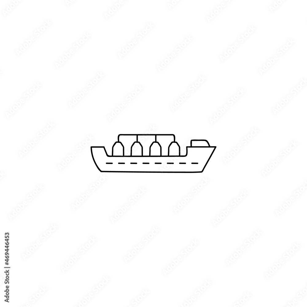 Gas, oil tanker ship icon in flat black line style, isolated on white background Gas, oil tanker ship icon in flat black line style, isolated on white background