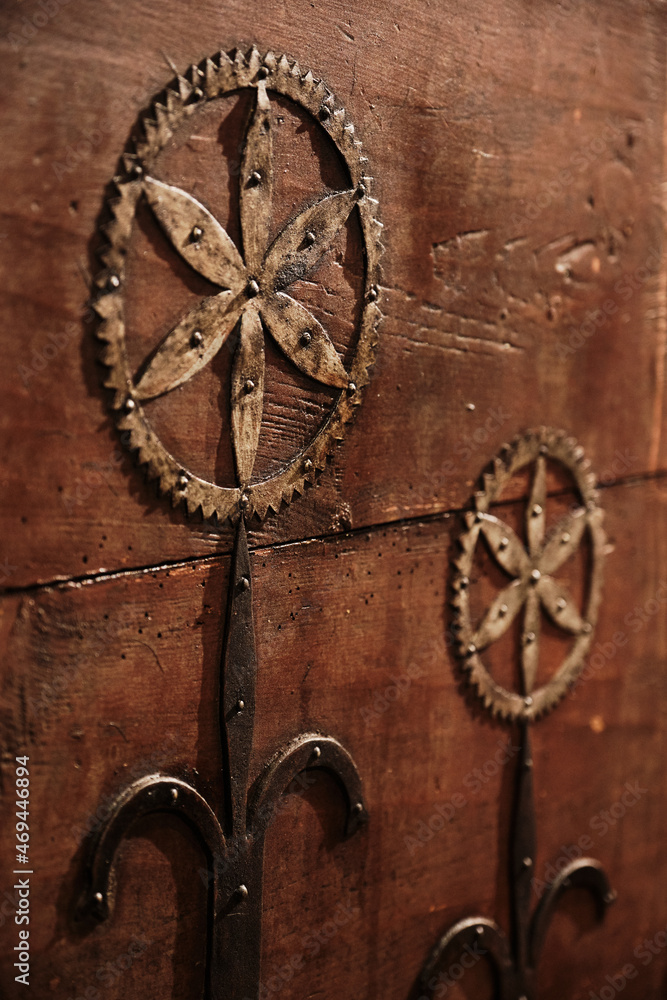 Fragment of the Large Antique Wooden Chest. Large wooden box for clothes. Fragment of the Large Antique Wooden Chest. Large wooden box for clothes.