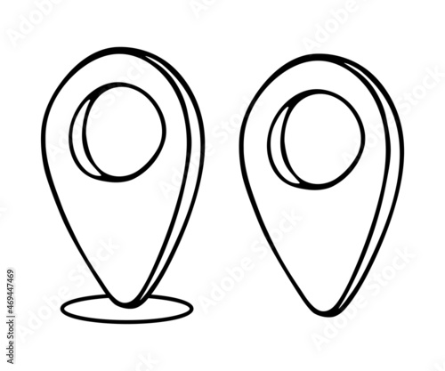 Location pin pointer vector doodle illustration set isolated on white background