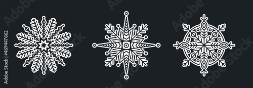 White Set  vector snowflakes isolated , Ethnic  ice cristal ornament,  christmas icons, snowflakes for print, design for banner, idea, cover, booklet, print, flyer, card, poster, badge, postcard