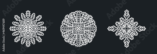 White Set  vector snowflakes isolated , Ethnic  ice cristal ornament,  christmas icons, snowflakes for print, design for banner, idea, cover, booklet, print, flyer, card, poster, badge, postcard