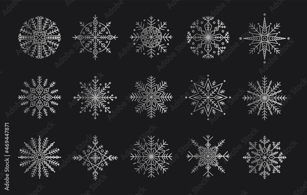 Silver Set vector snowflakes isolated , Ethnic ice cristal ornament, christmas icons, snowflakes for print, design for banner, idea, cover, booklet, print, flyer, card, poster, badge, postcard Silver Set vector snowflakes isolated , Ethnic ice cristal ornament, christmas icons, snowflakes for print, design for banner, idea, cover, booklet, print, flyer, card, poster, badge, postcard