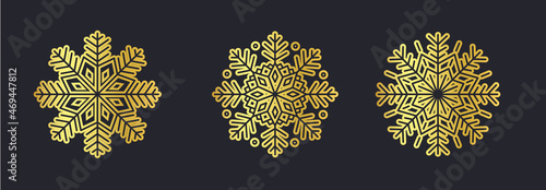 Gold Set  vector snowflakes isolated , Ethnic  ice cristal ornament,  christmas icons, snowflakes for print, design for banner, idea, cover, booklet, print, flyer, card, poster, badge, postcard