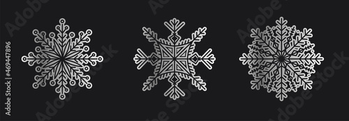 Silver Set  vector snowflakes isolated , Ethnic  ice cristal ornament,  christmas icons, snowflakes for print, design for banner, idea, cover, booklet, print, flyer, card, poster, badge, postcard