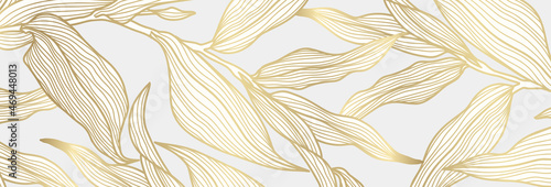 Luxury floral pattern with gold leaves on a white background. Vector illustration with plant elements in line art style for covers, advertisements, wedding invitations, cards, wallpapers 