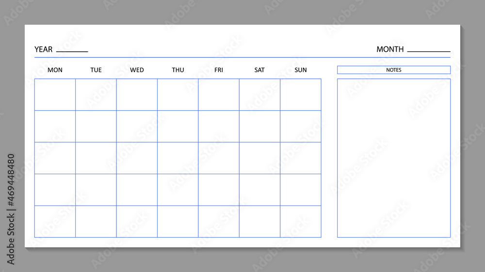 Glimmend gesprek brug Month planner. Blank calendar template for 2022 year. Calender with grid on  wall. Page for agenda.