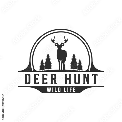 deer hunting logo vintage vector illustration template icon graphic design. wild life symbol for hunter professional with label badge sign