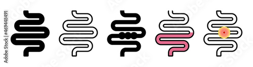 Intestine health. Icon of constipation, colitis, inflammation and pain in bowel. Gut problem. Logo of healthy stomach or bloating. Symbol of abdominal disease with diarrhea and flatulence. Vector
