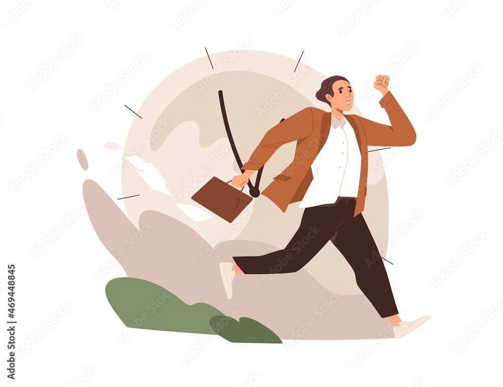 Busy businessman hurrying and rushing on businesses. Fast life and time ...