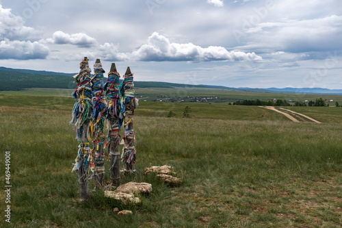 Buryat cult pillars on Olkhon Island photo