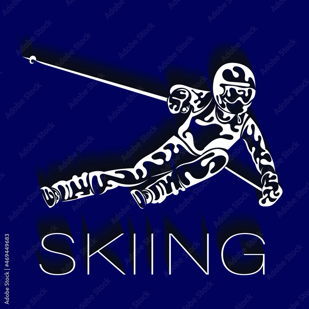 Fototapeta premium Silhouette of skier. Good for background, banner, icon, avatar, sticker. Winter sports vector illustration.