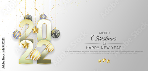 Merry christmas and happy new year banner template design with decorative christmas lights.
