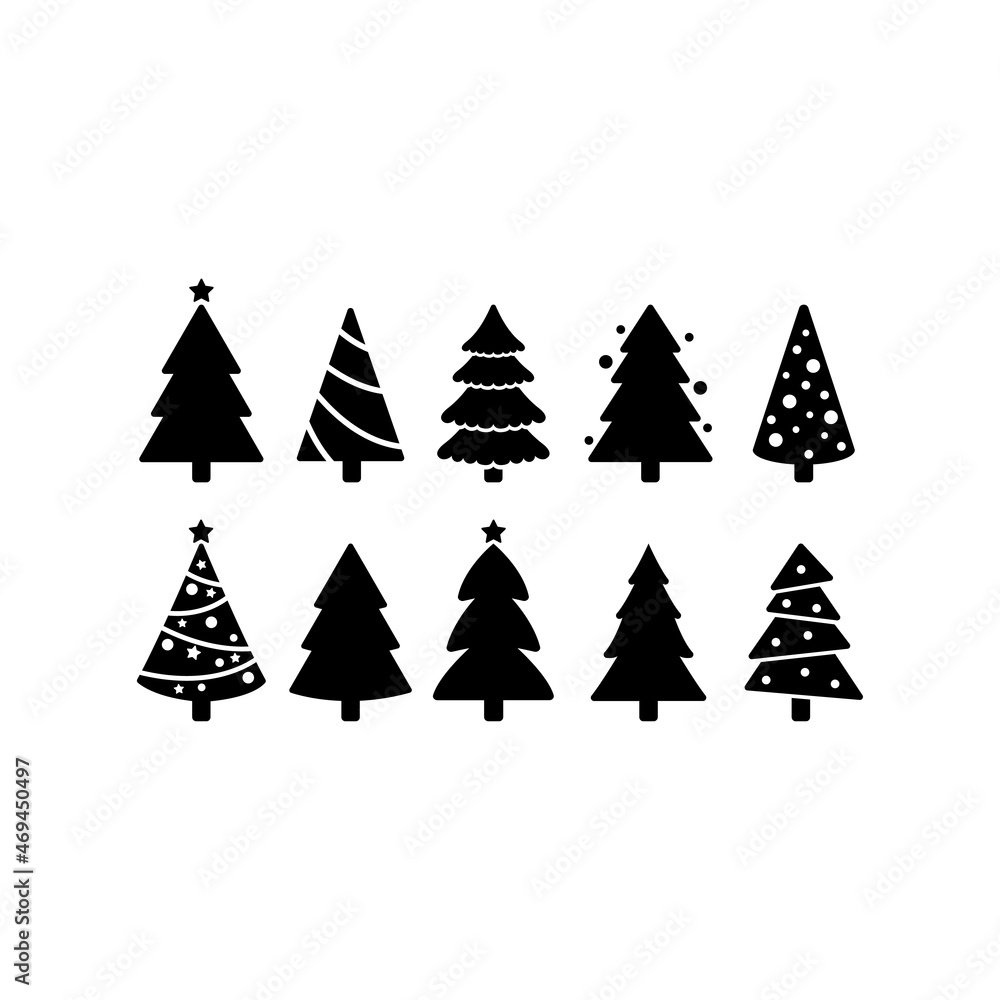 Obraz premium Christmas trees set xmas pine icon silhouette vector isolated on white background