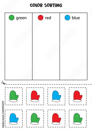 Sort mittens by colors. Learning colors for children.