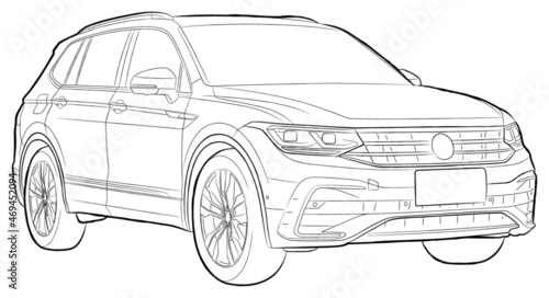 Sketch style vector illustration with modern car SUV off-road