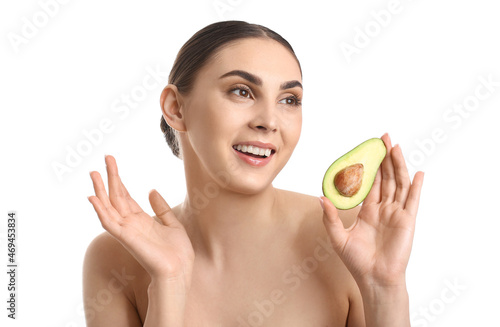 Happy woman holding fresh a...