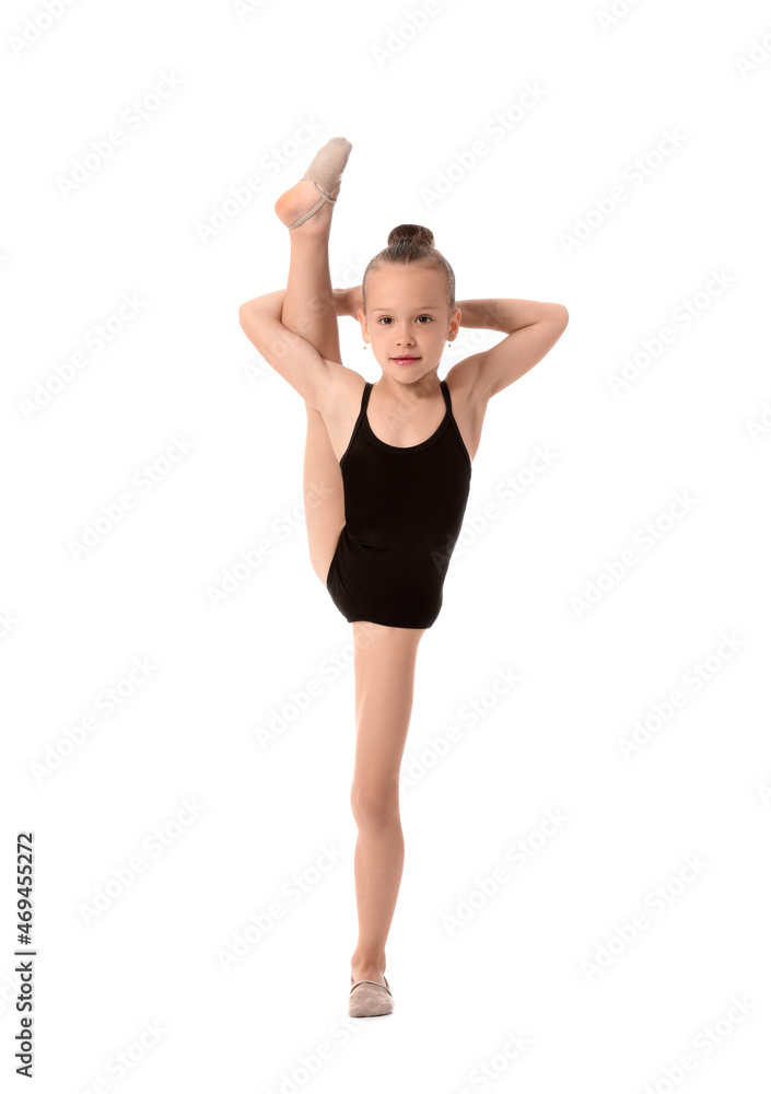 Little girl doing gymnastics on white background Little girl doing gymnastics on white background