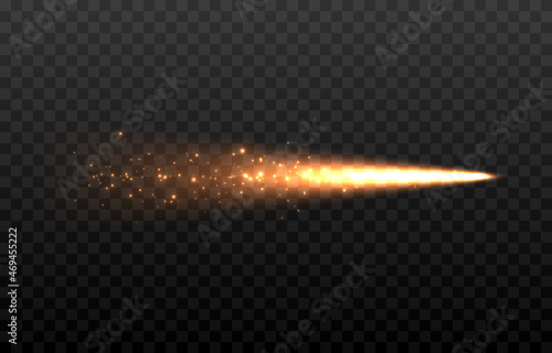 Vector magic glow. Gold dust PNG. A glittering trail of dust. Fairy dust, glowing trail, line of light. Christmas light.