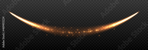 Vector magic glow. Gold dust PNG. A glittering trail of dust. Fairy dust, glowing trail, line of light. Christmas light.